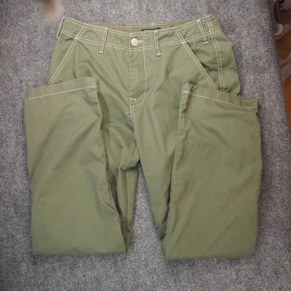 True Religion Cargo Pants Mens 32x31 Green Solid Big T Contrast Stitch Y2K